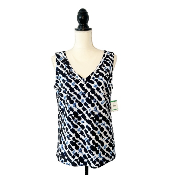 Anne Klein Ultramarine Chic Ink Multi V-Neck Sleeveless Tank Top Size L - Picture 3 of 12